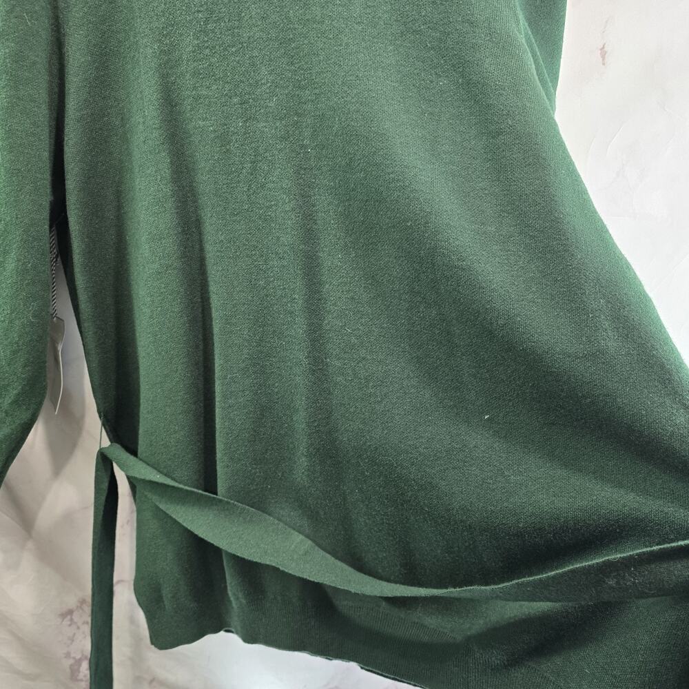 Draper James Sweater Womens 2X Dark Green Cardigan Tie Bow White Trim - Picture 8 of 14